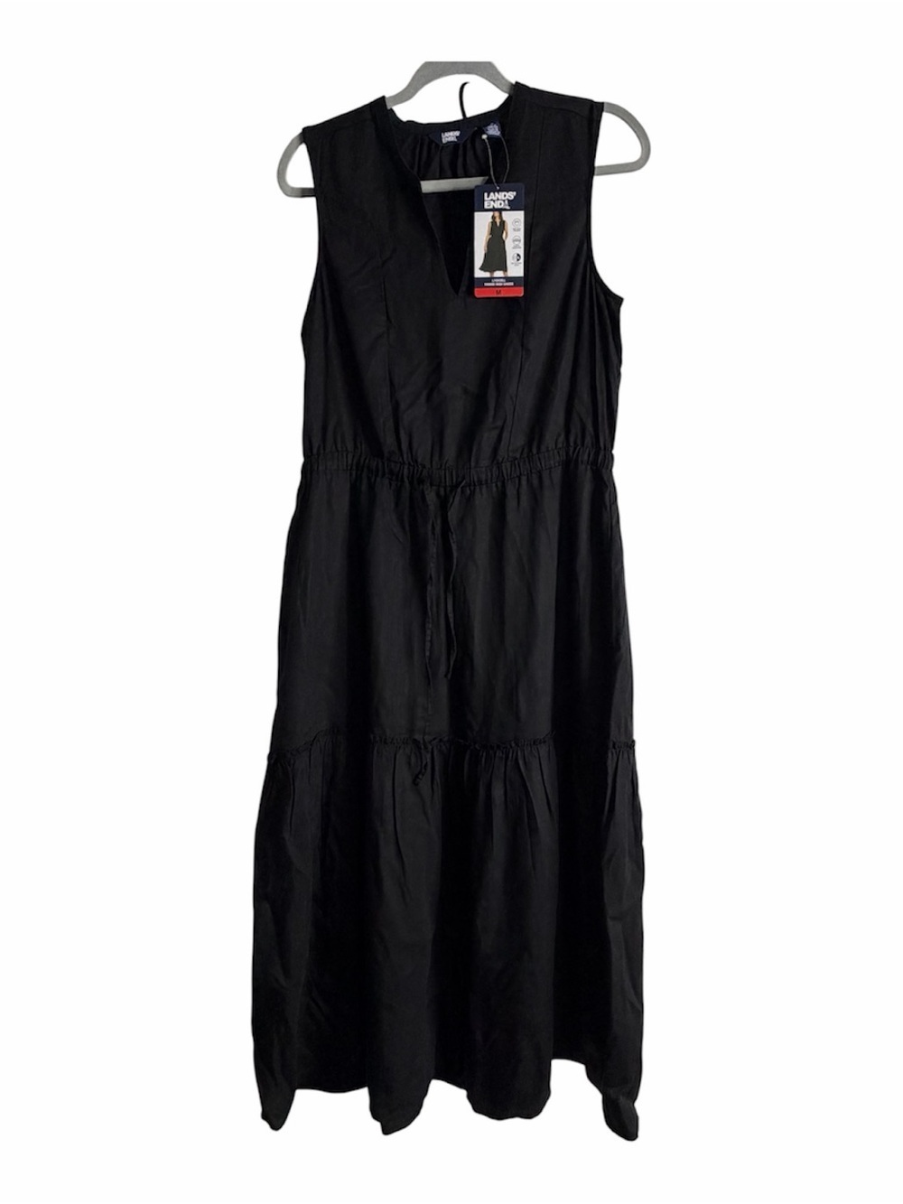 NWT Lands’ End Sleeveless V Neck Tiered Midi Dress Minimalist Size M Cottagecore